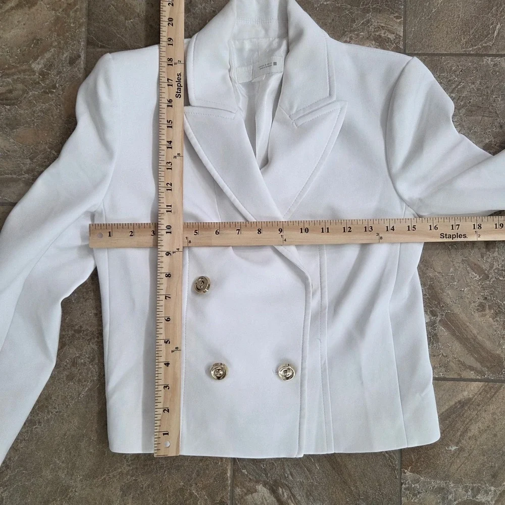 Zara White Double Breasted Cropped Blazer Gold Buttons XS Women Professional - Picture 5 of 6